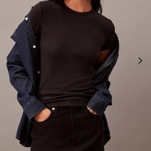 Calvin-klein Women's Black and Navy T-shirt